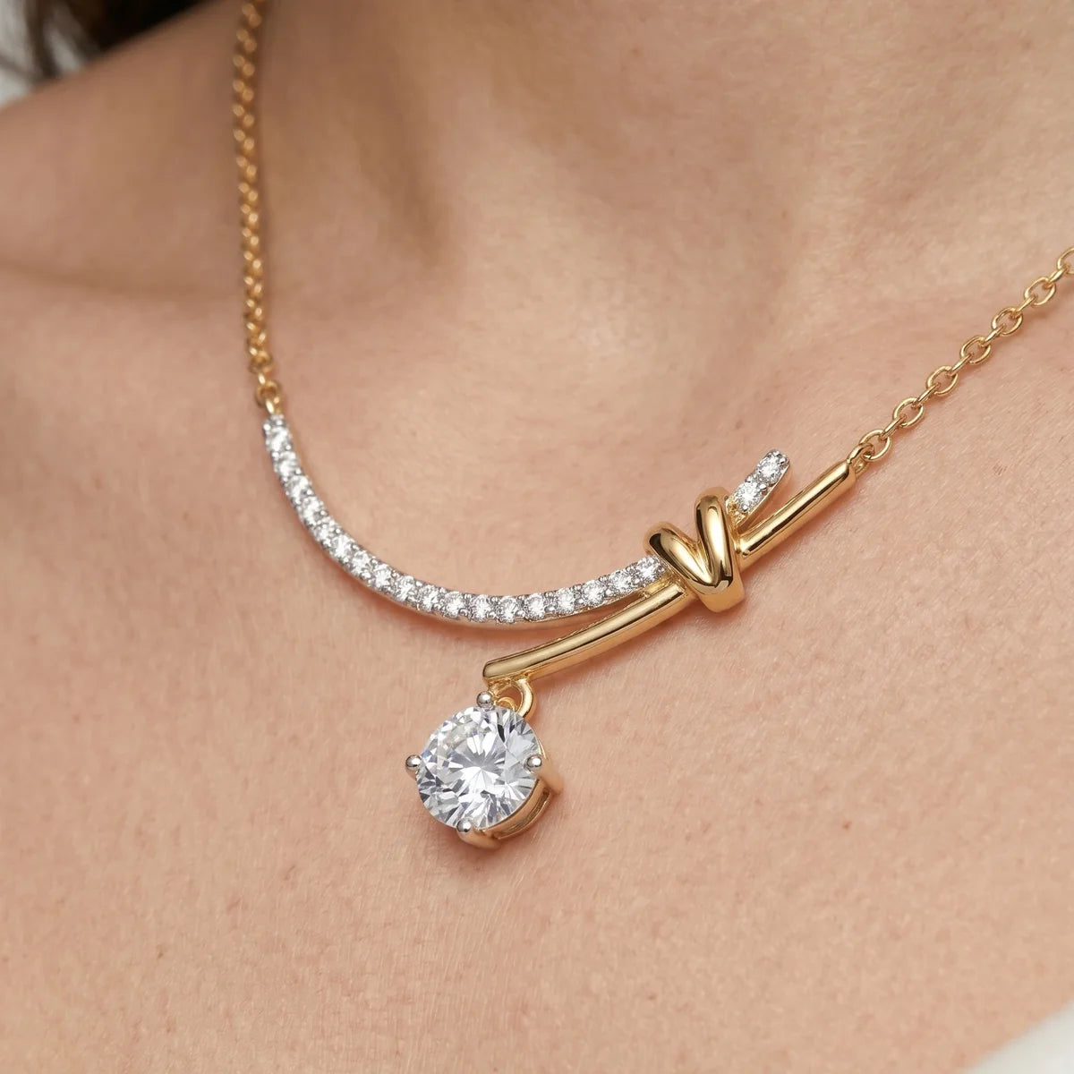 Round Solitaire Diamond Drop Pendant Necklace 925 Sterling Silver
