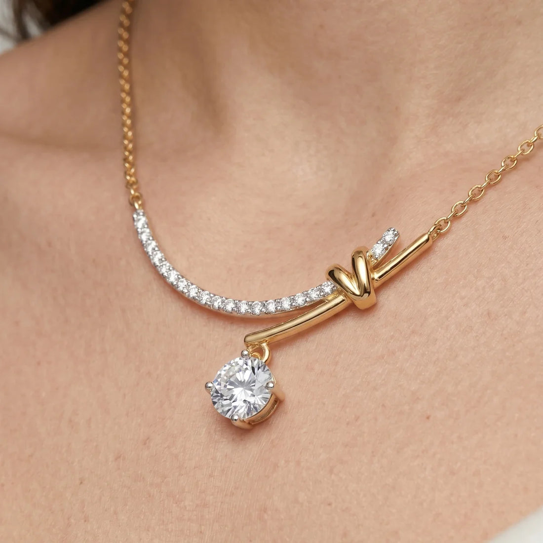 Round Solitaire Diamond Drop Pendant Necklace 925 Sterling Silver