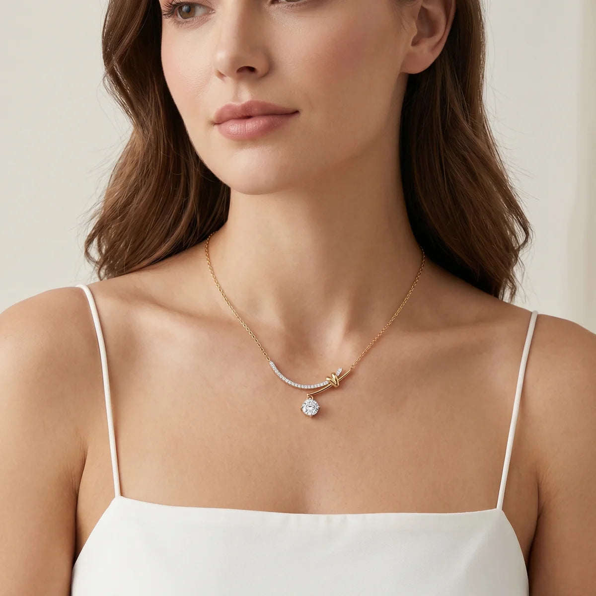 Round Solitaire Diamond Drop Pendant Necklace 925 Sterling Silver