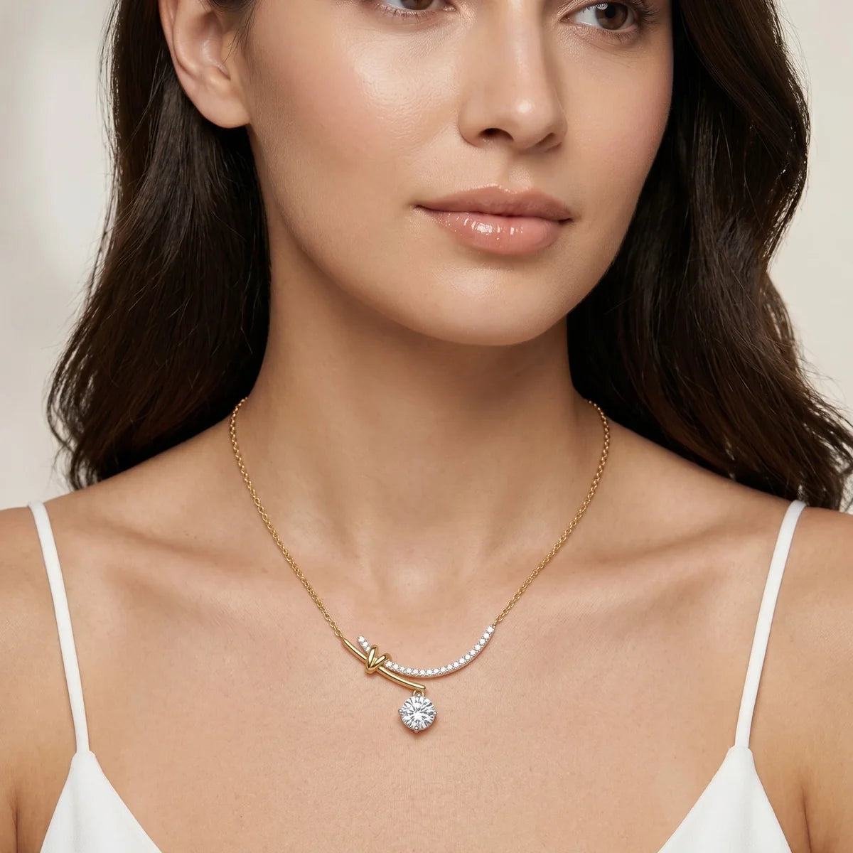 Round Solitaire Diamond Drop Pendant Necklace 925 Sterling Silver