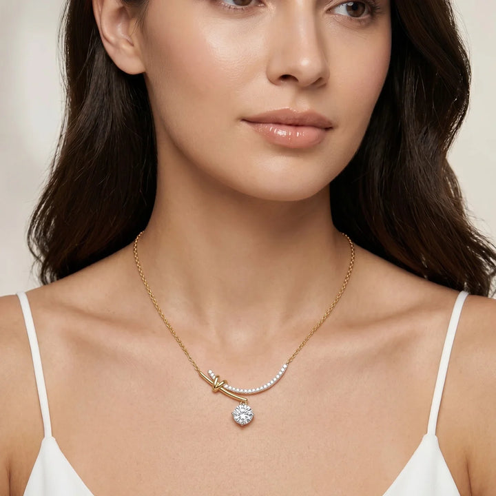Round Solitaire Diamond Drop Pendant Necklace 925 Sterling Silver