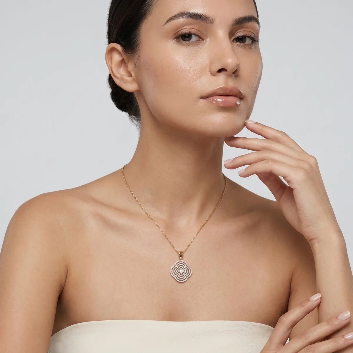 Round Floral Halo Diamond Pendant Necklace in 925 Sterling Silver | Two-Tone Openwork Flower Medallion Pendant