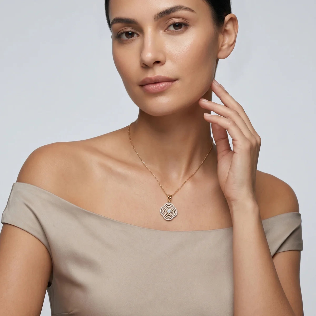 Round Floral Halo Diamond Pendant Necklace in 925 Sterling Silver | Two-Tone Openwork Flower Medallion Pendant