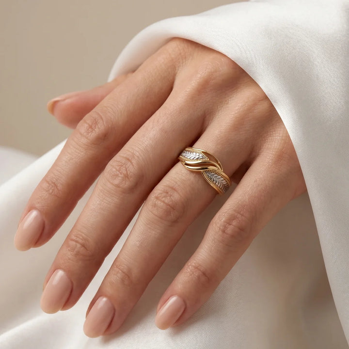 Infinity Leaf Two-Tone 925 Sterling Silver Band Ring