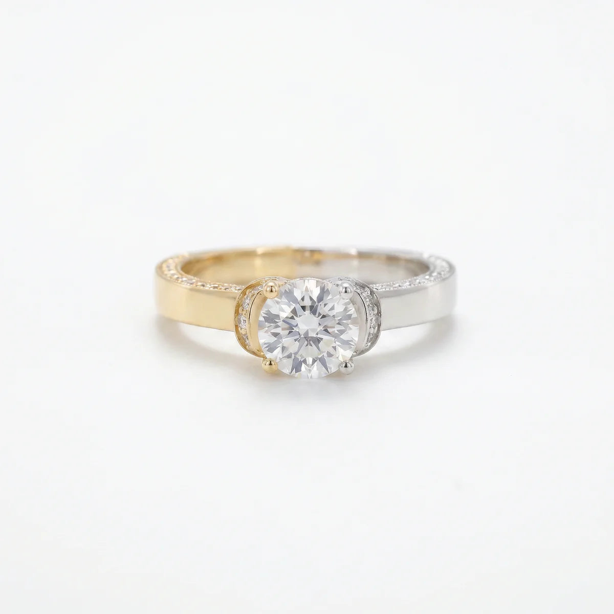 Harmony Two-Tone Round Cut Diamond Solitaire Engagement Ring in 925 Silver