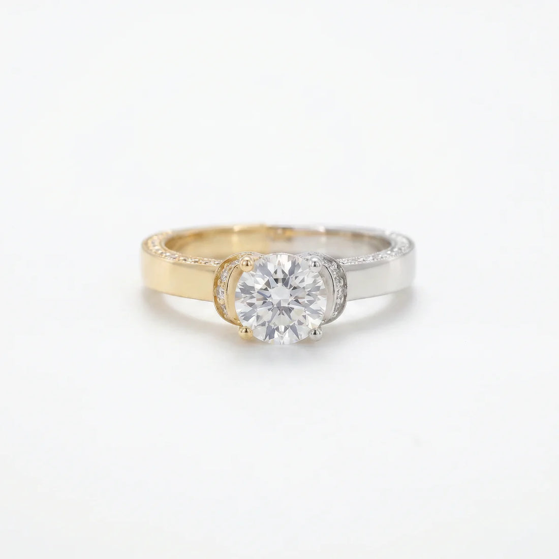 Harmony Two-Tone Round Cut Diamond Solitaire Engagement Ring in 925 Silver