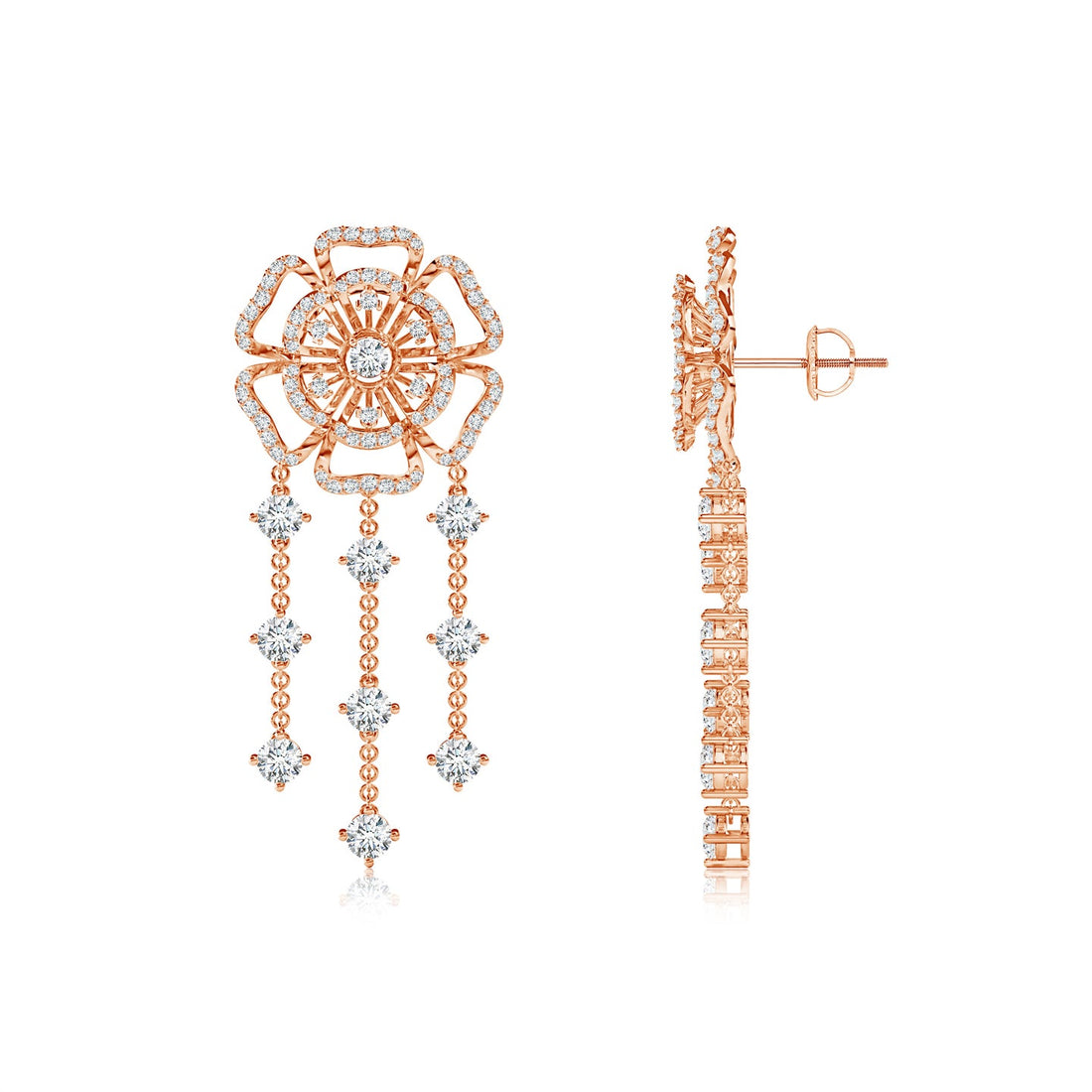 Six Petal Lab Grown Diamond Floral Earrings