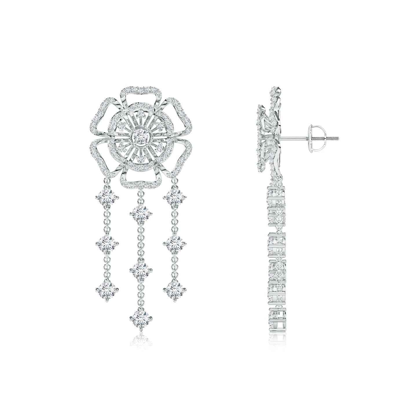 Six Petal Lab Grown Diamond Floral Earrings