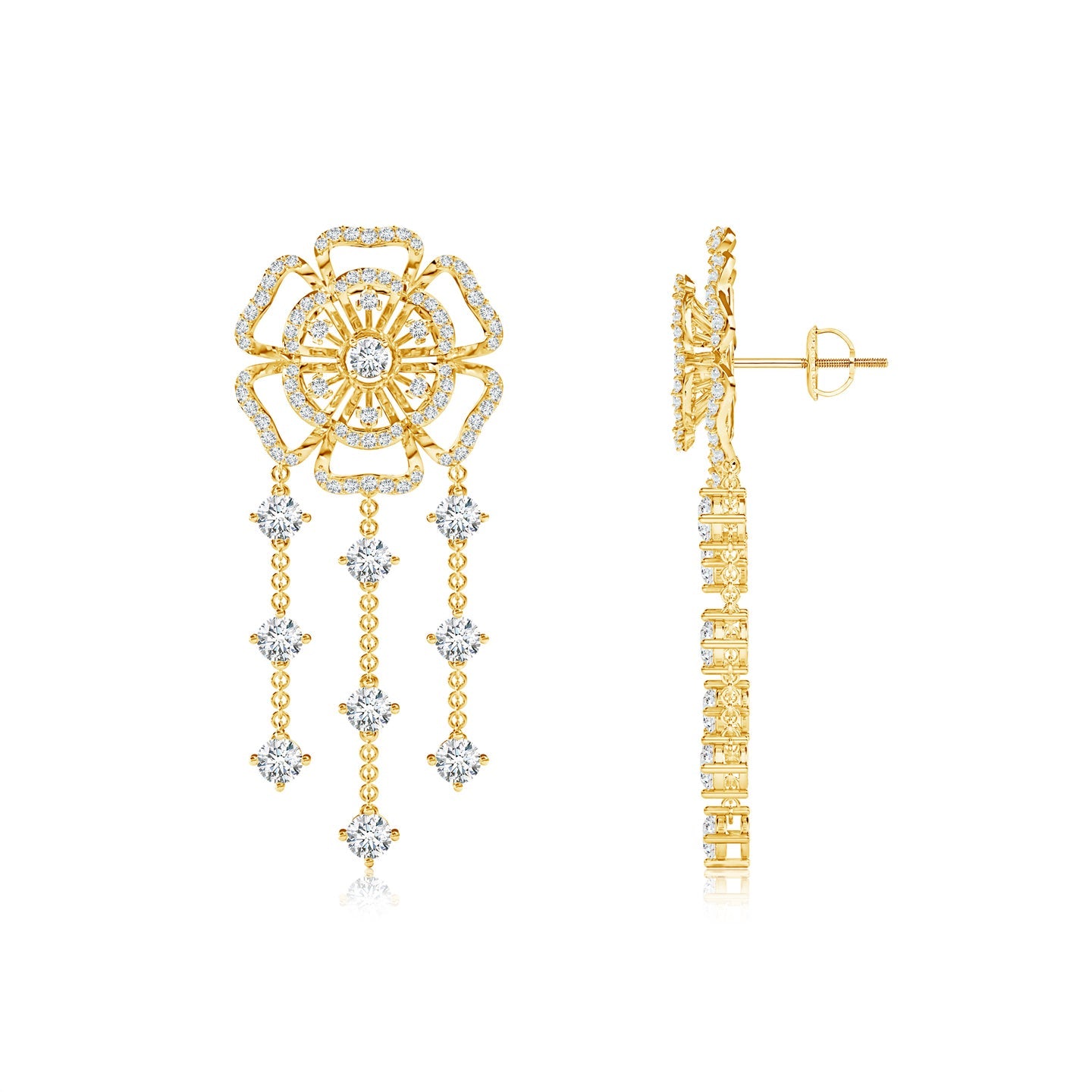 Six Petal Lab Grown Diamond Floral Earrings