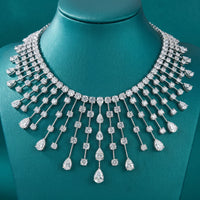 Royal Cascade Diamond CZ Waterfall Bib Necklace in White Gold / Sterling Silver