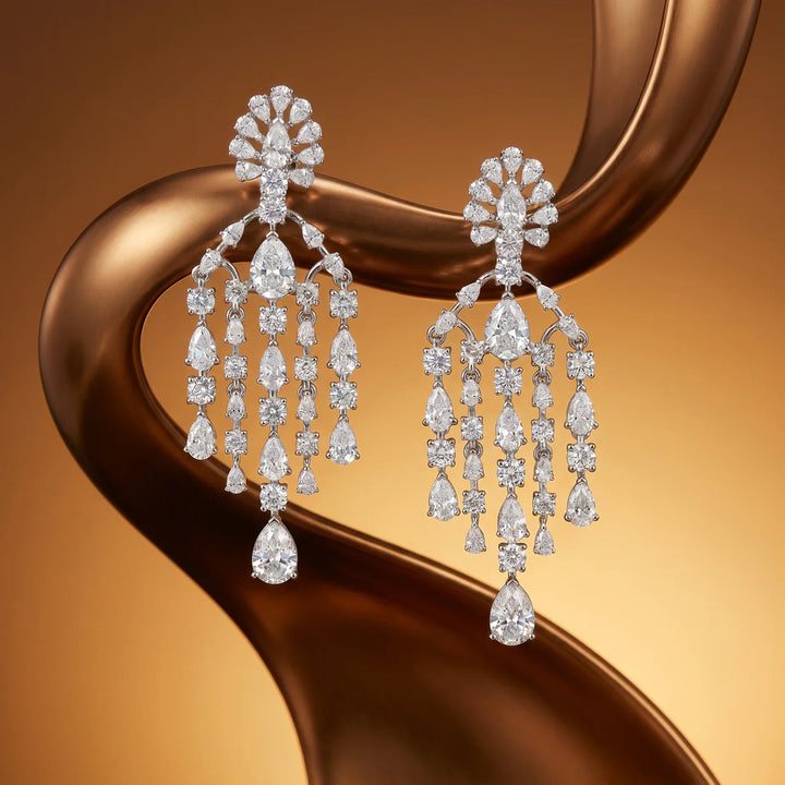 Chandelier Cascade Pear &amp; Round CZ Drop Earrings in 925 Sterling Silver