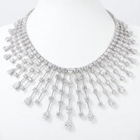 Royal Cascade Diamond CZ Waterfall Bib Necklace in White Gold / Sterling Silver