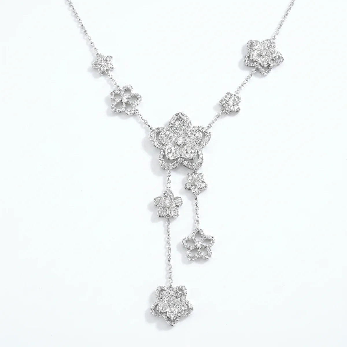 Luxury Floral Diamond Drop Necklace in 925 Sterling Silver | Elegant Flower Cluster Pendant for Women