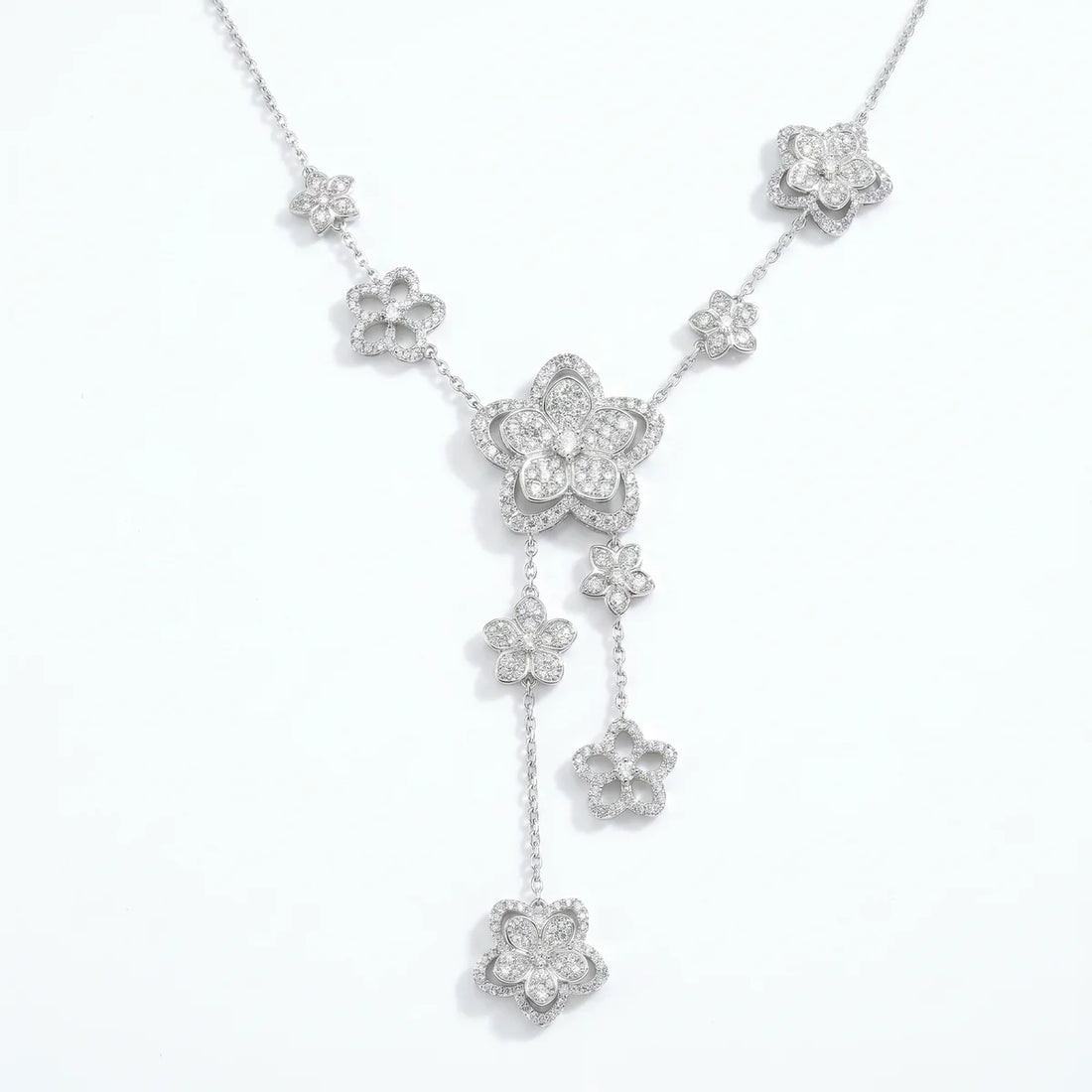 Luxury Floral Diamond Drop Necklace in 925 Sterling Silver | Elegant Flower Cluster Pendant for Women