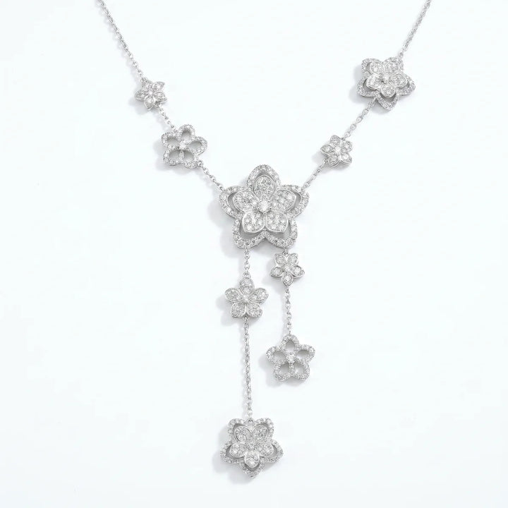 Luxury Floral Diamond Drop Necklace in 925 Sterling Silver | Elegant Flower Cluster Pendant for Women