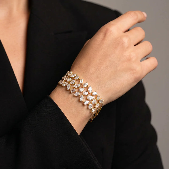 Luxury Marquise & Baguette Cut Diamond Statement Bracelet in 925 Sterling Silver