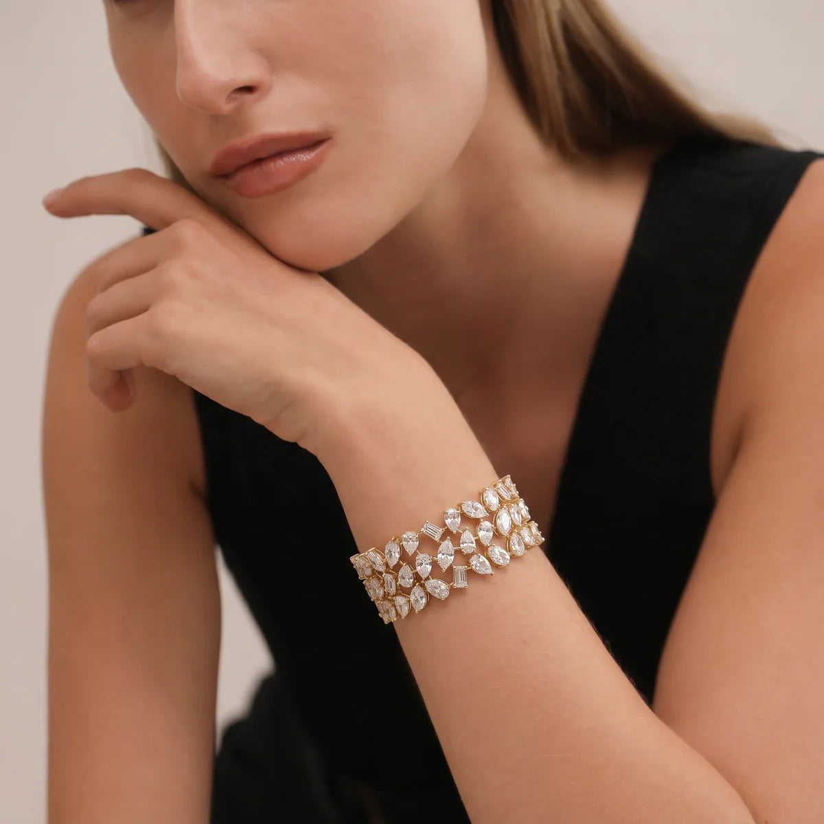 Luxury Marquise & Baguette Cut Diamond Statement Bracelet in 925 Sterling Silver
