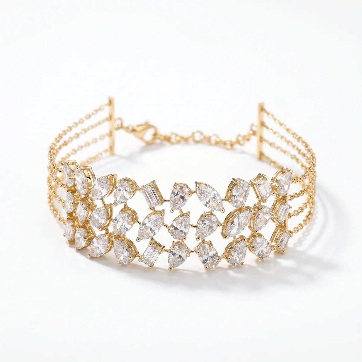 Luxury Marquise & Baguette Cut Diamond Statement Bracelet in 925 Sterling Silver