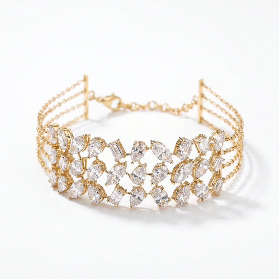Luxury Marquise & Baguette Cut Diamond Statement Bracelet in 925 Sterling Silver