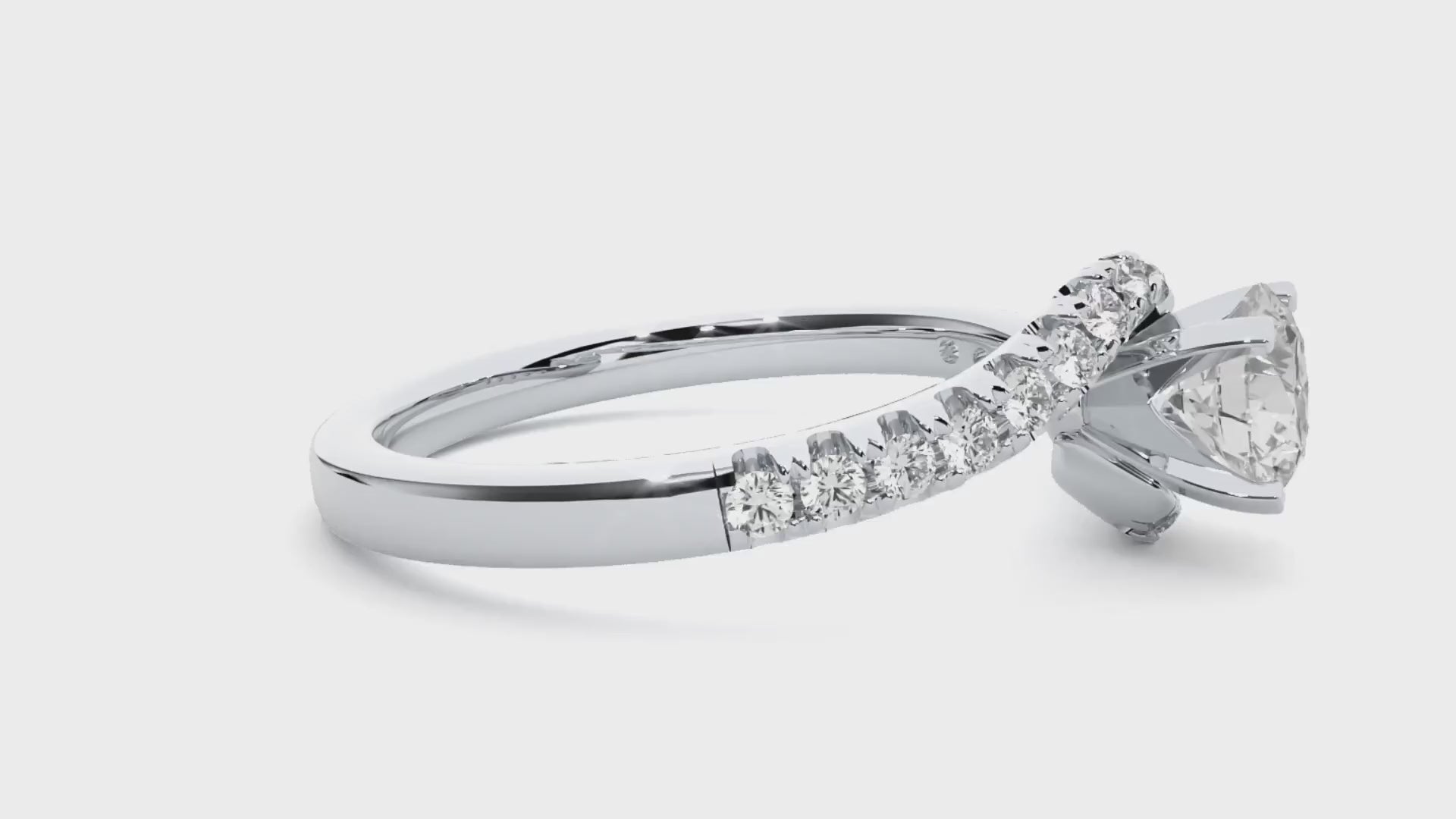 Twisted Round Brilliant Diamond Solitaire Engagement Ring | Solid Yellow Gold | Pavé Diamond Crossover Band | Four-Prong Setting | Gift for Her
