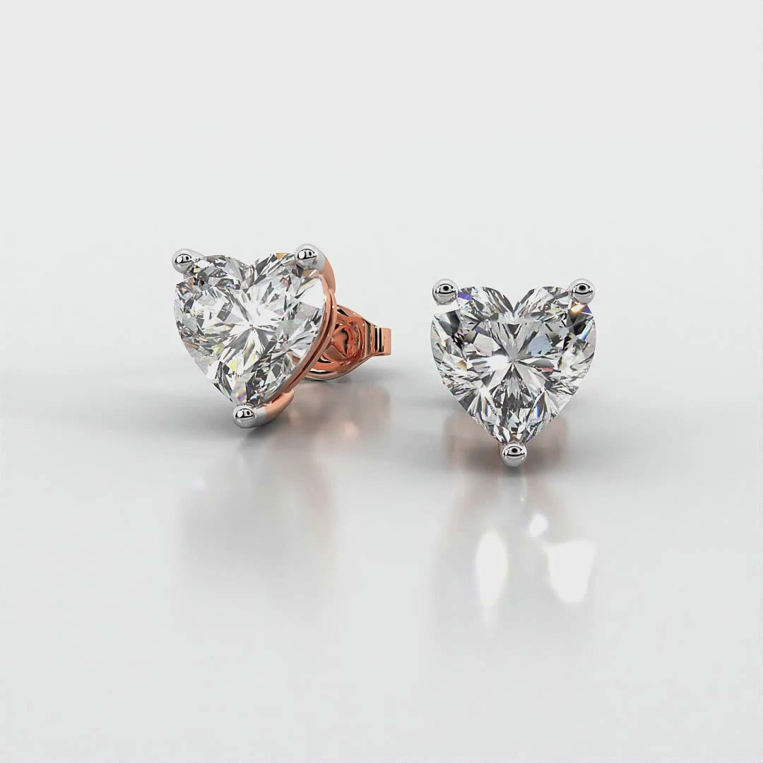 Three Prong Heart Diamond Stud Earrings