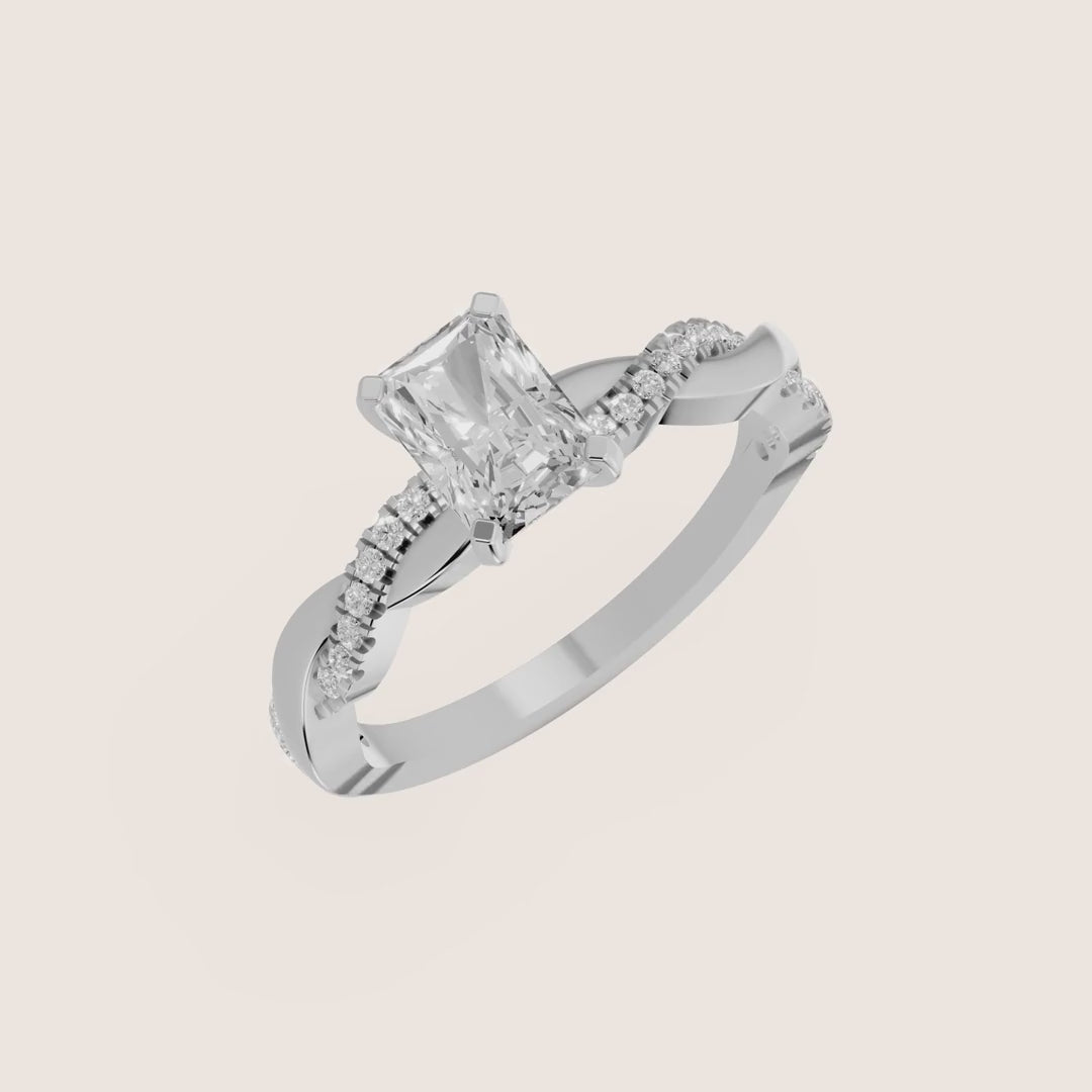 Twisted Side Stone Radiant Diamond Engagement & Wedding Ring