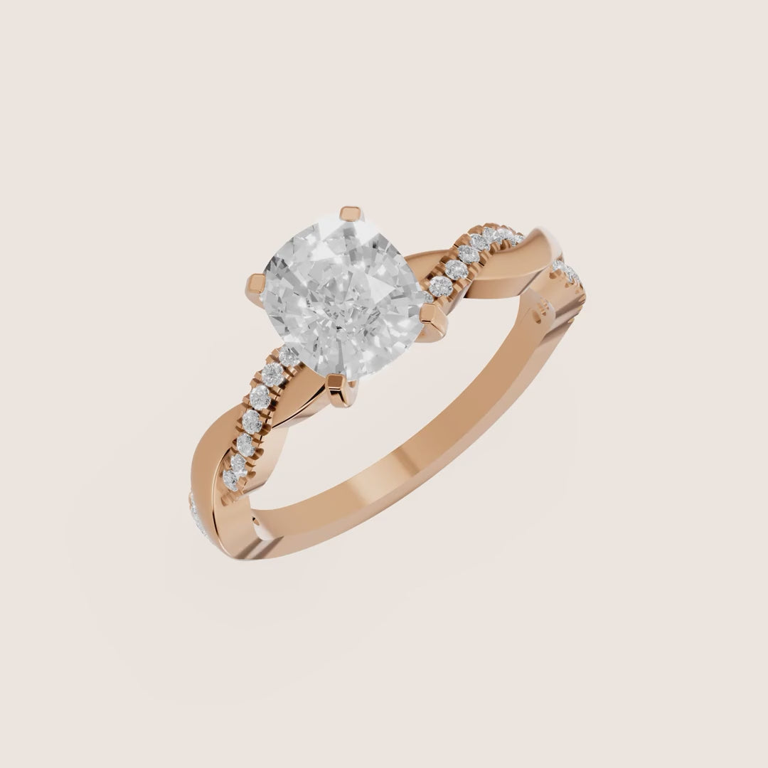 Twisted Side Stone Cushion Diamond Engagement & Wedding Ring
