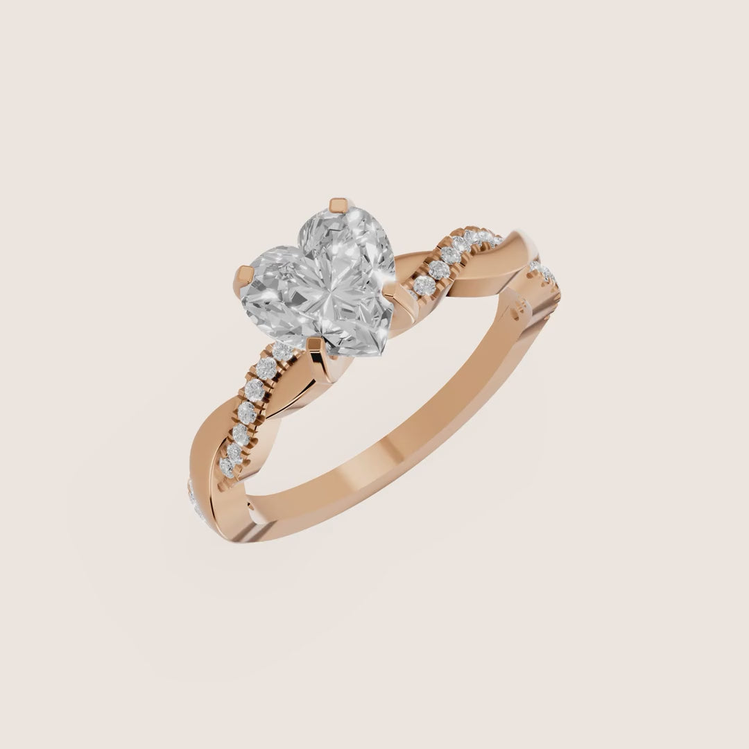 Twisted Side Stone Heart Diamond Engagement & Wedding Ring