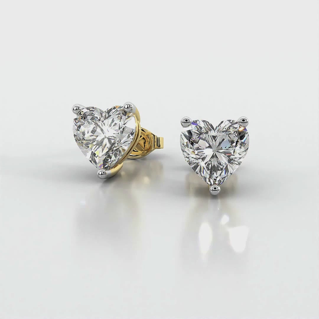 Three Prong Heart Diamond Stud Earrings