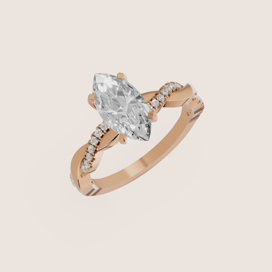 Twisted Side Stone Marquise Diamond Engagement & Wedding Ring