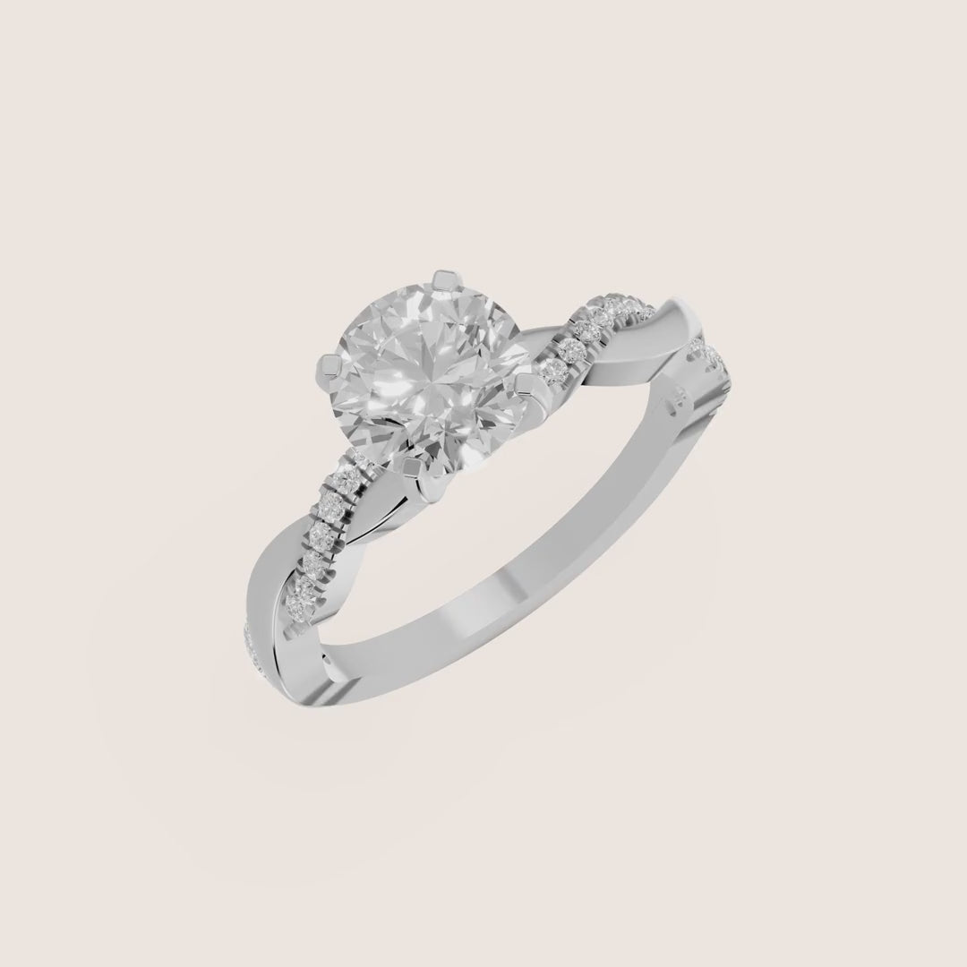 Twisted Side Stone Round Diamond Engagement Wedding Ring