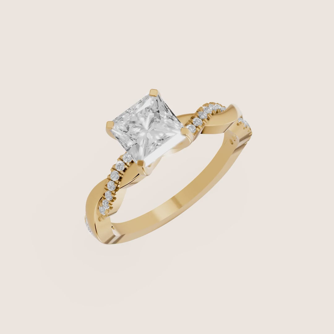 Twisted Side Stone Princess Diamond Engagement & Wedding Ring