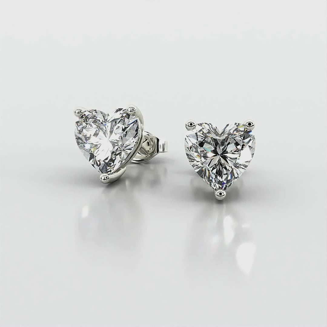 Three Prong Heart Diamond Stud Earrings