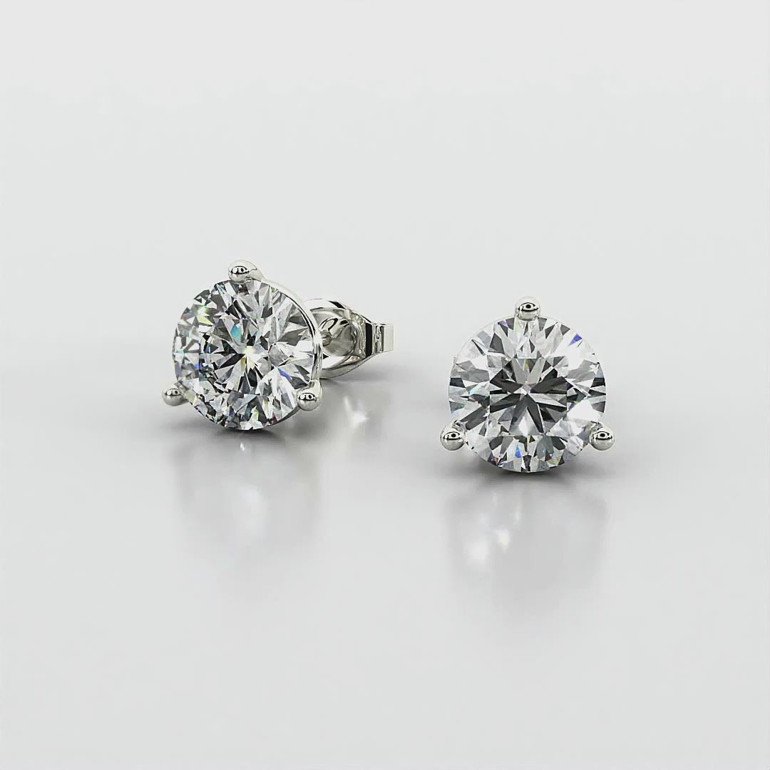 Three Prong Martini Round Diamond Stud Earrings