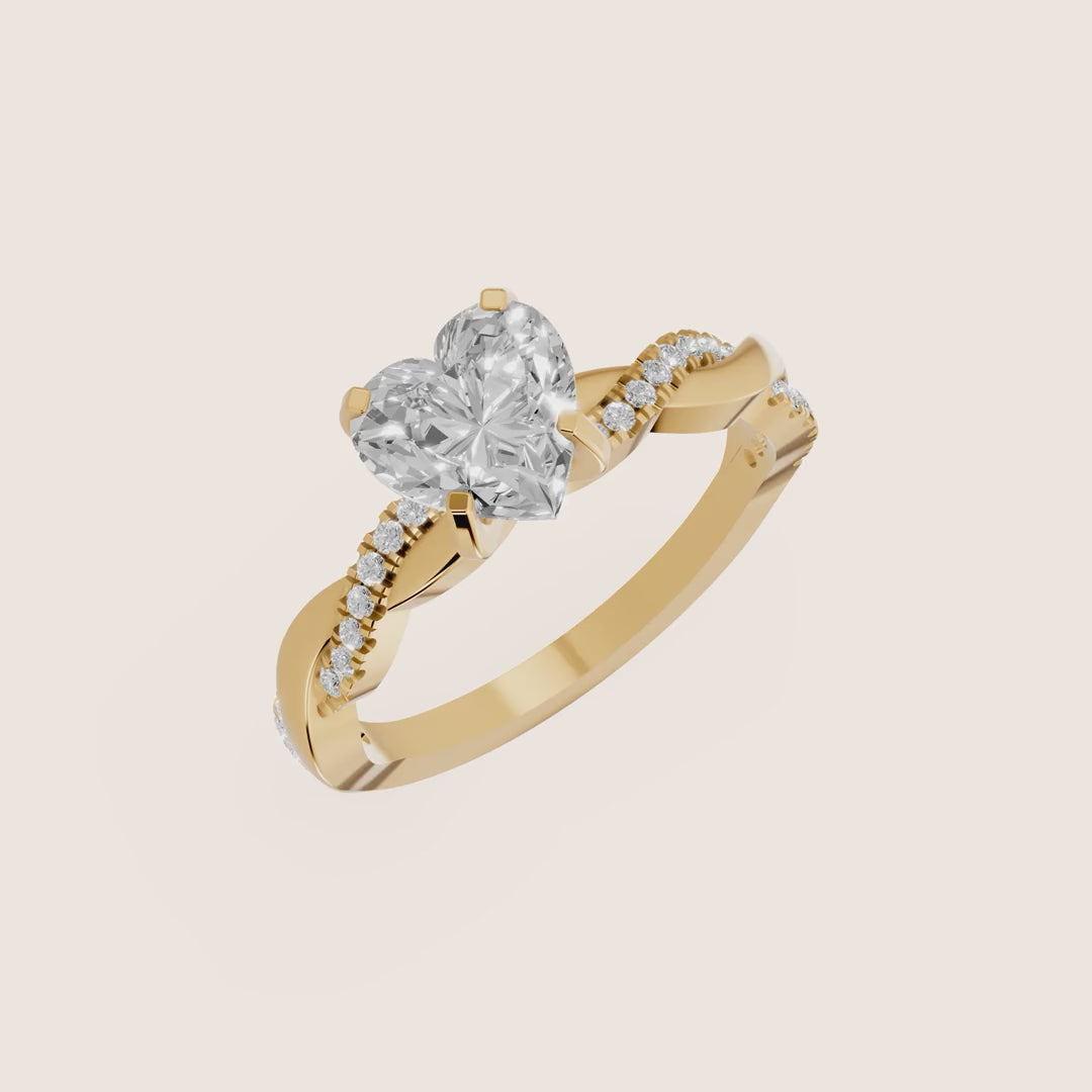 Twisted Side Stone Heart Diamond Engagement & Wedding Ring