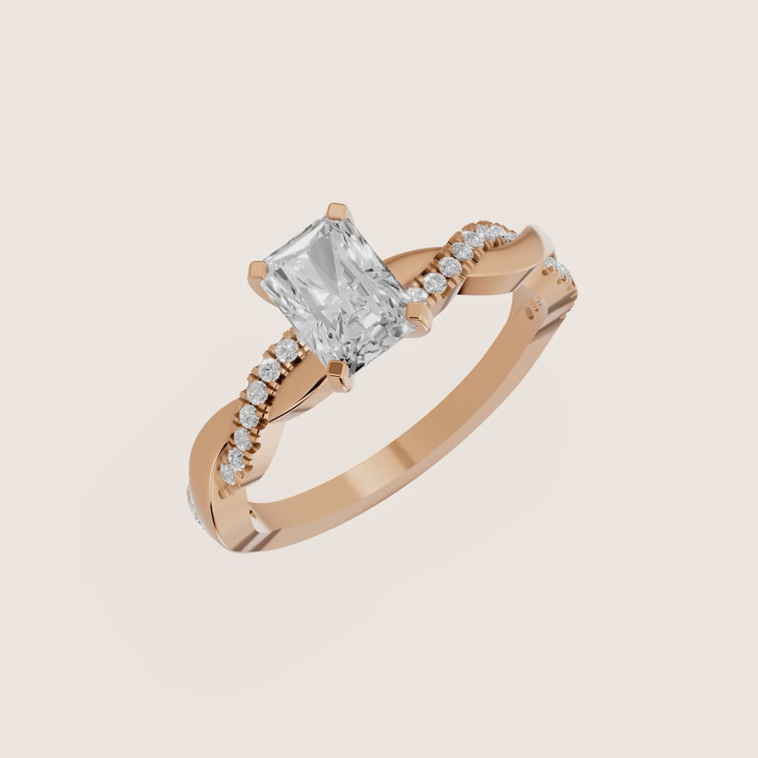Twisted Side Stone Radiant Diamond Engagement & Wedding Ring