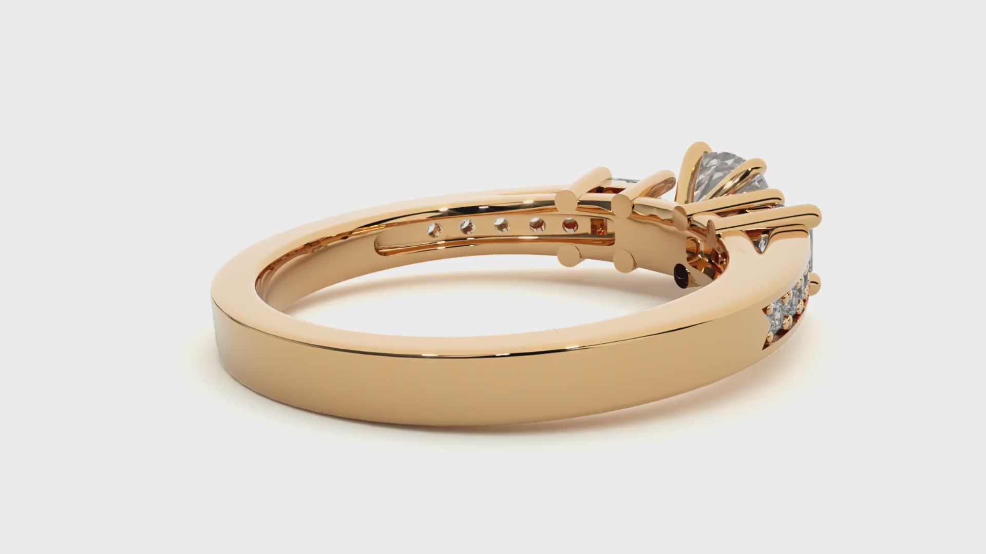Round & Princess Cut Three Stone Diamond Ring – Solid Yellow Gold