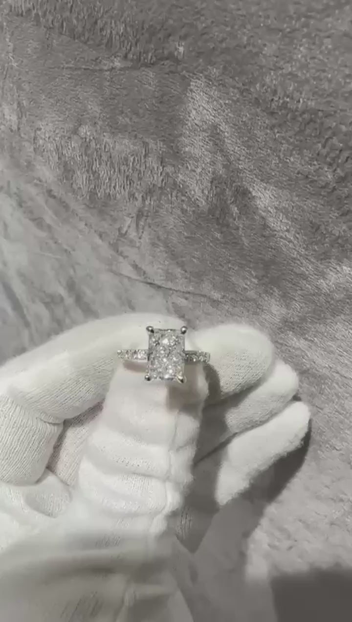 Radiant Cut Diamond Solitaire Engagement Ring with Pavé Band in Yellow Gold
