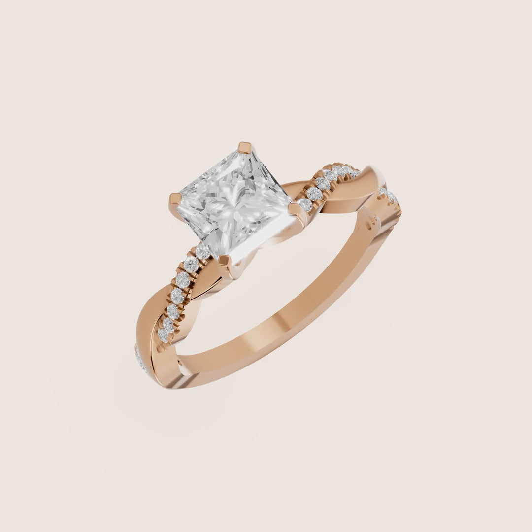 Twisted Side Stone Princess Diamond Engagement & Wedding Ring