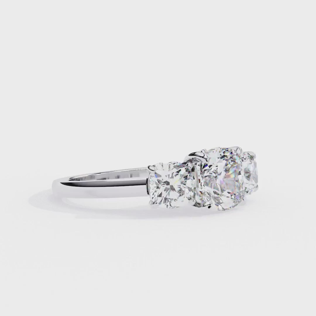 Cushion Brilliant Three Stone Diamond Engagement Ring | Solid Yellow Gold | Classic Trilogy Ring | Timeless Diamond Ring | Gift for Her