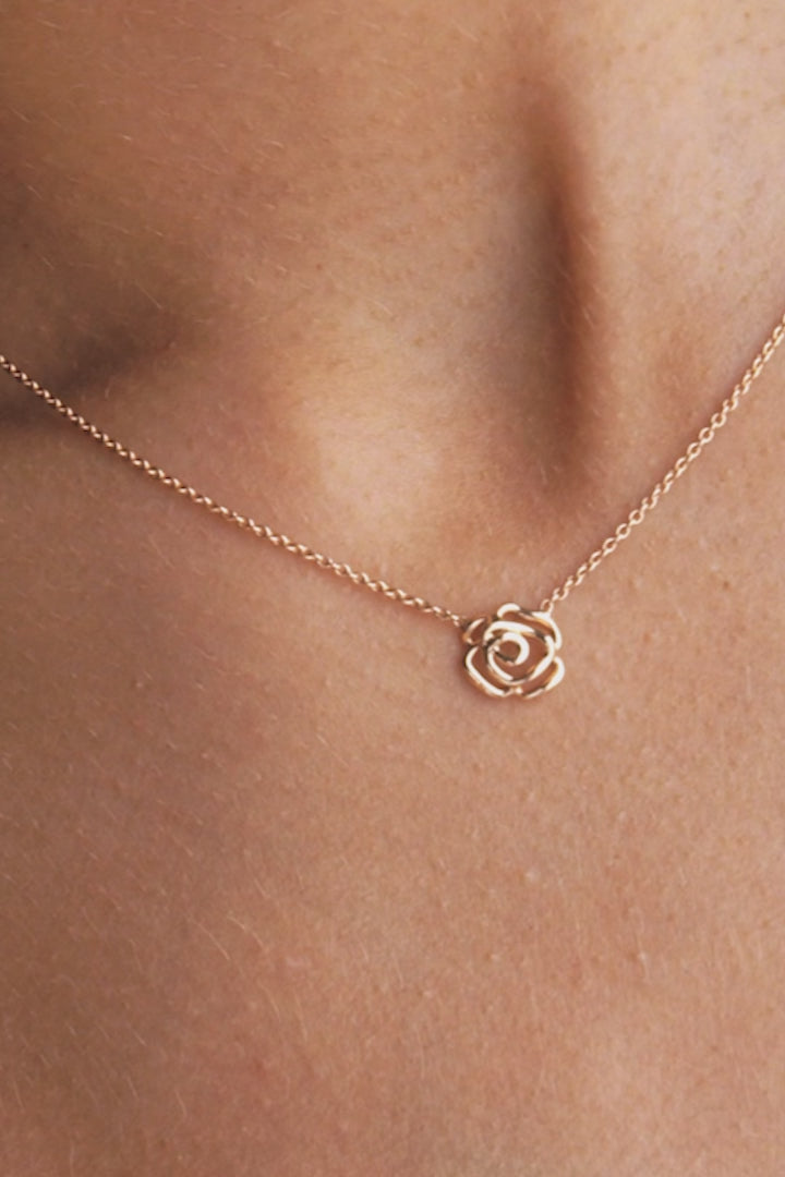 Rosa — Rose Gold Open Rose Pendant Necklace