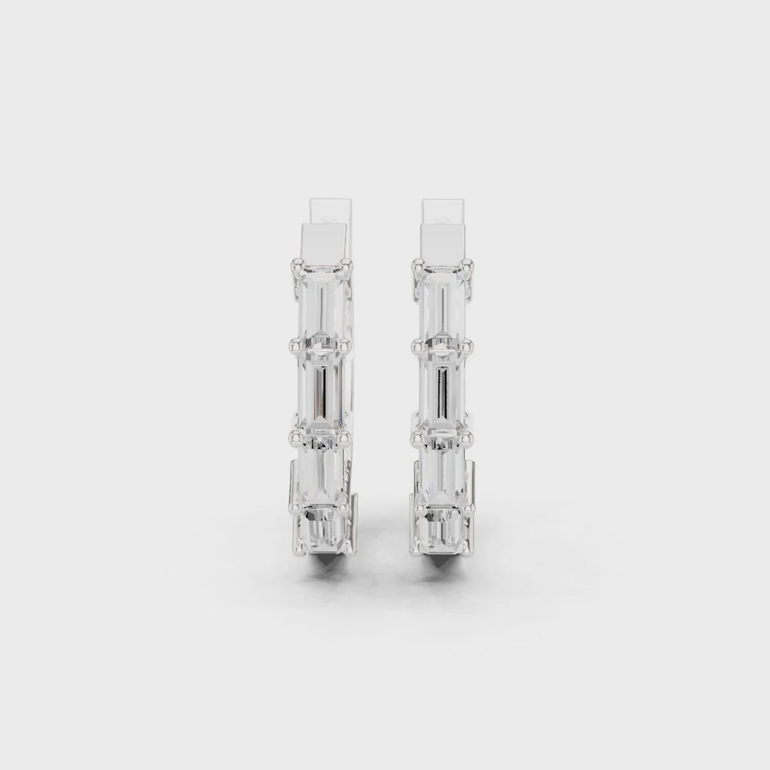 Deco Orbit Emerald Diamond Hoop Earrings