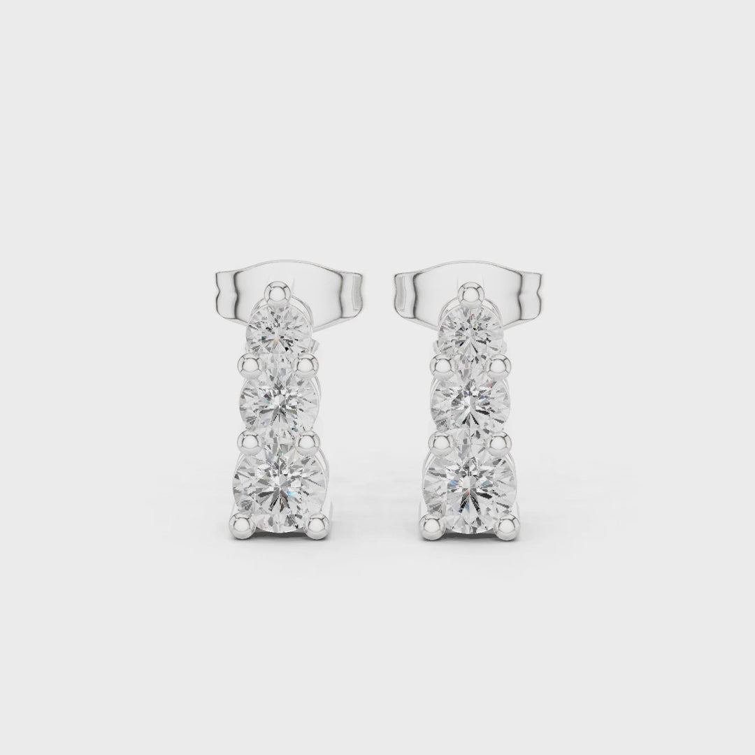 Celeste Three-Stone Round Diamond Earrings
