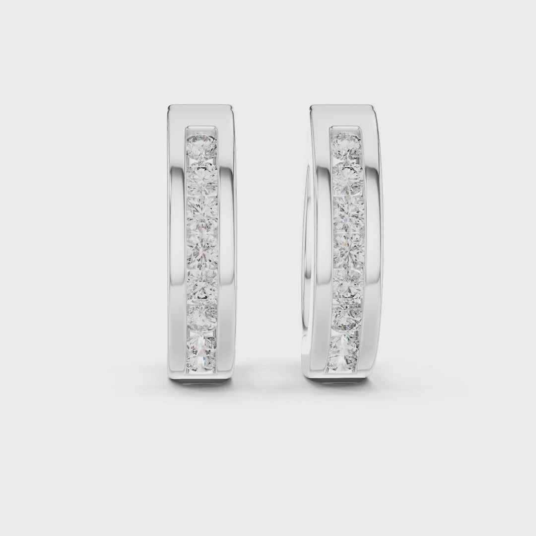 Crest Channel Round Diamond Huggie Hoop Earrings