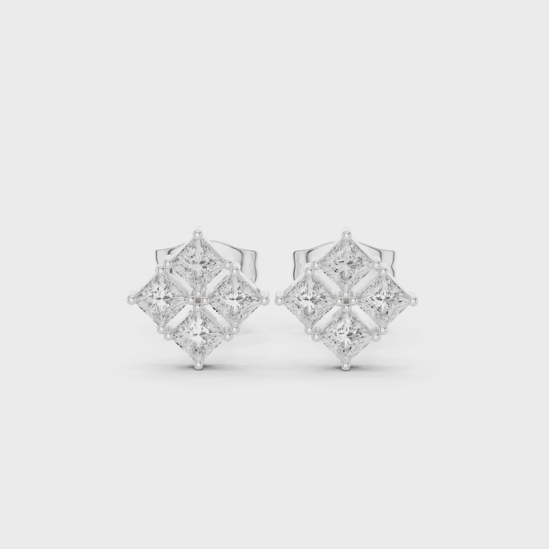 Bloom Cluster Princess Diamond Earrings