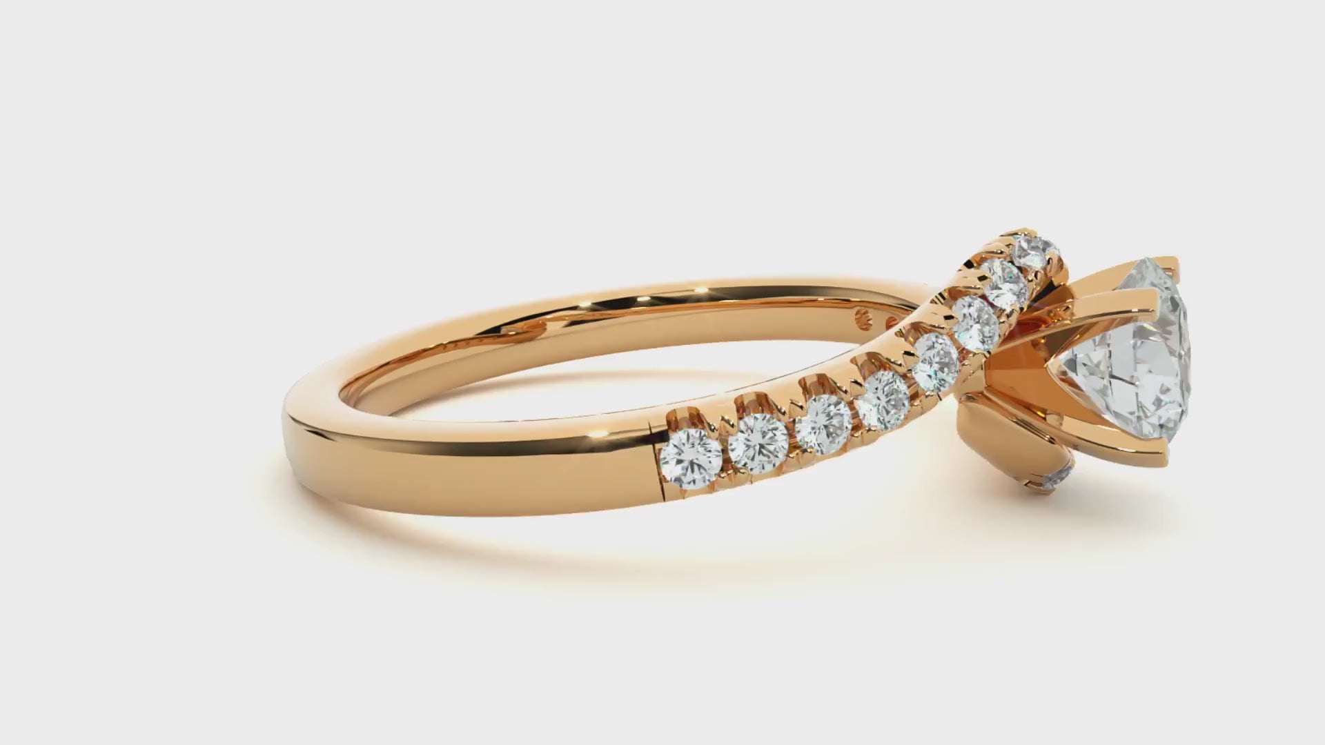 Twisted Round Brilliant Diamond Solitaire Engagement Ring | Solid Yellow Gold | Pavé Diamond Crossover Band | Four-Prong Setting | Gift for Her