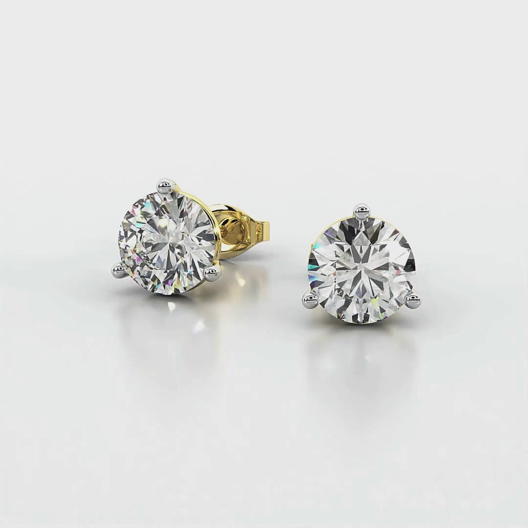 Three Prong Martini Round Diamond Stud Earrings