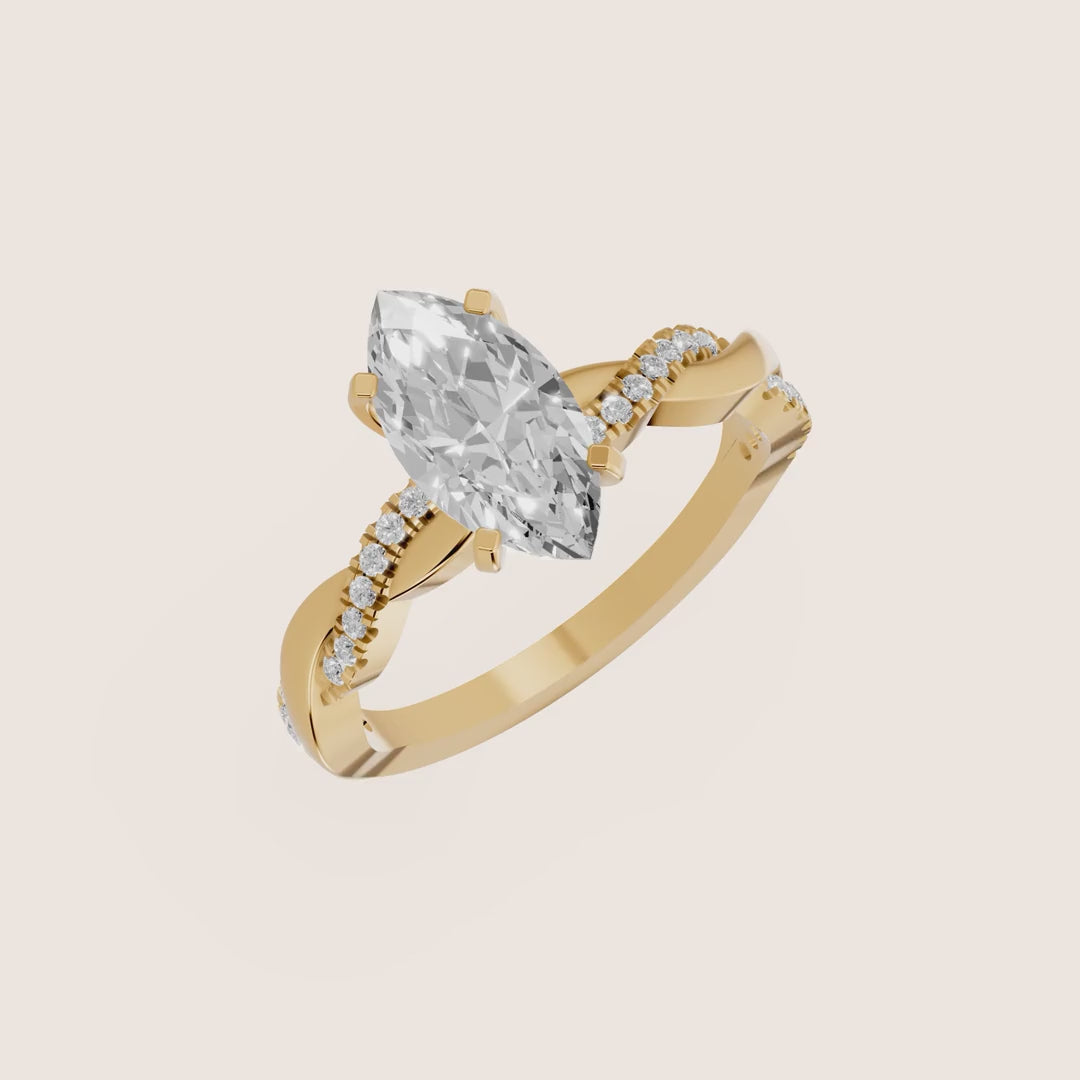 Twisted Side Stone Marquise Diamond Engagement & Wedding Ring