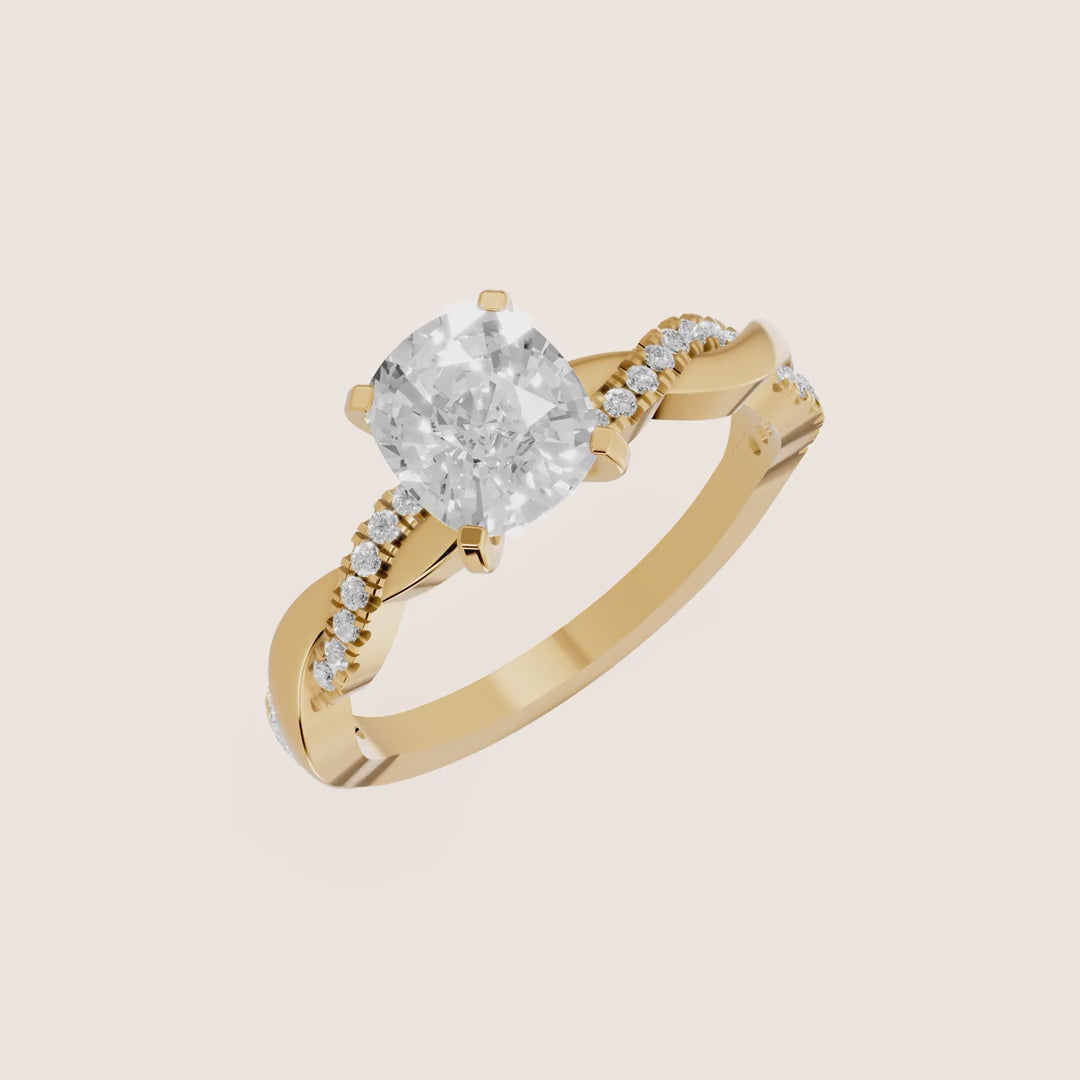 Twisted Side Stone Cushion Diamond Engagement & Wedding Ring