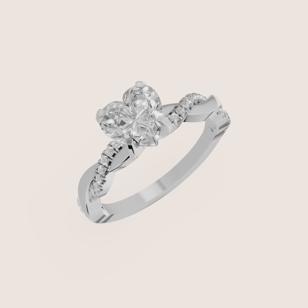 Twisted Side Stone Heart Diamond Engagement & Wedding Ring